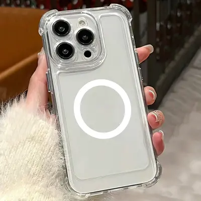 Magnetic Transparent Shockproof Air Cushion Case for iPhone 16 Pro Max