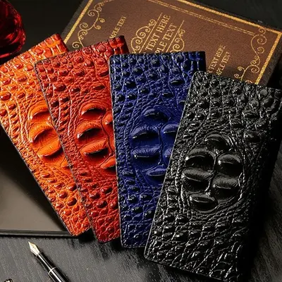 Crocodile Pattern Men's Long Zip Wallet, Large Capacity, Multi-Card Slots - 4