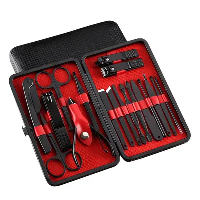 Schwarzes Maniküre-Set, 18-teiliges Nagelschere und Nagelhaut-Werkzeug