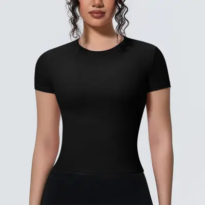 Çapraz Sınır Yeni Model Spor Çıplak Hissi Bel Toplayıcı İnce Kısa Kollu Nefes Alabilen Yoga Giyim T-Shirt Koşu Antrenmanı Fitness Üstü Kadın - 9