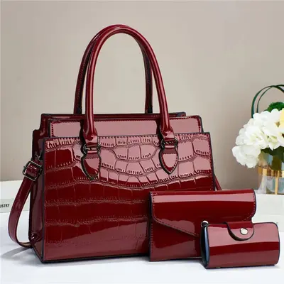 Große Damen-Handtaschen im 3er-Set mit Prägung und Riemen - 5