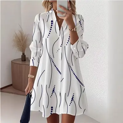 Women's Printed Shirt and Elegant Polka Dot Dress, Spring Autumn