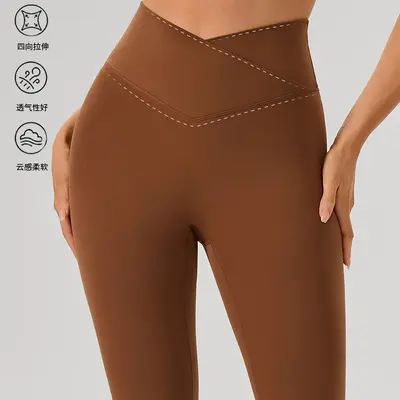 Kadın Çapraz Yüksek Belli 9/10 Pilates Taytı, Kalça Kaldıran, Çıplak Hissi - 3
