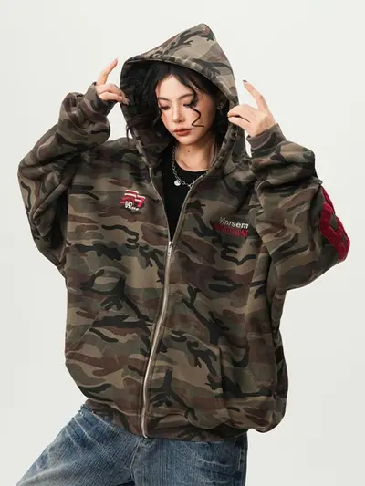 American High-Street Camouflage Hoodie Sweatshirt Unisex Paar Frühling Retro Trend Brand Oversized Casual Kapuzenjacke
