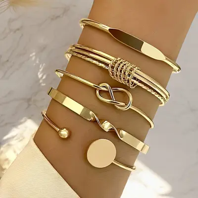 Embossed Geometric Multi-Layer Bracelet Set, 10 Pieces - 10