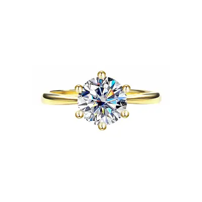 925er Sterlingsilberring, mit 18K Gold überzogen, Moissanit mit sechs Krallen - 7