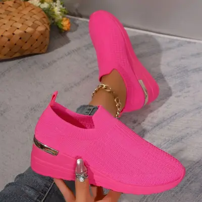 Plus Size Women's Sock Shoes, Breathable Mesh, Thick Sole, Colour Block