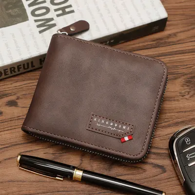 Men's Short Tri-Fold Wallet with Chain and Coin Pocket - 7