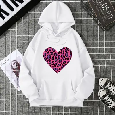 Kadın kapüşonlu baskılı sweatshirt, büyük beden, sonbahar kış - 7