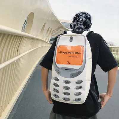 Funny Phone Print Backpack, Large Capacity Student Schoolbag - 1