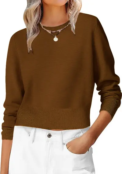 Damen-Langarmpullover, Cropped, Rundhalsausschnitt - 11