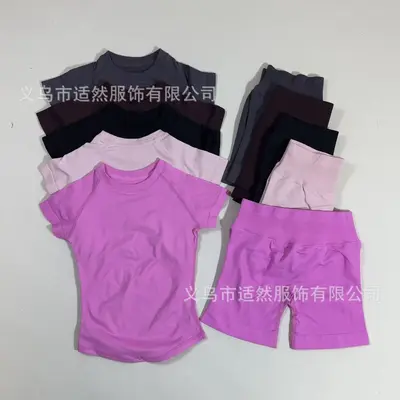 Women's High-Stretch Moisture-Wicking Sports Short-Sleeve Set, Seamless Fitness T-Shirt