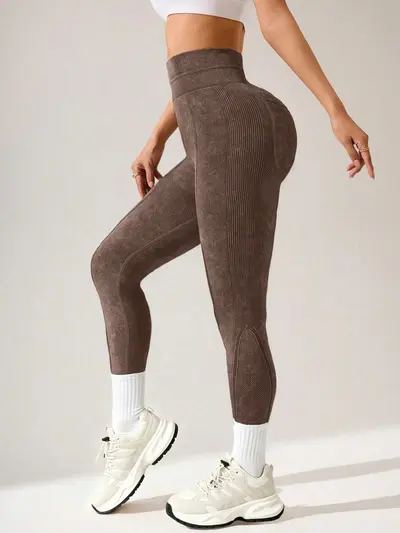 Seamless High-Waist Butt-Lifting Yoga Leggings, Sand-Washed - 10