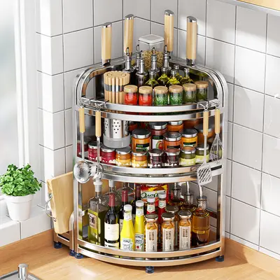 Kitchen corner storage rack stainless steel corner tripod spice storage knife holder wall mounted floor standing home