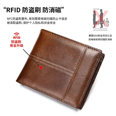 Men's Genuine Leather Wallet with RFID Protection, Cowhide - 4