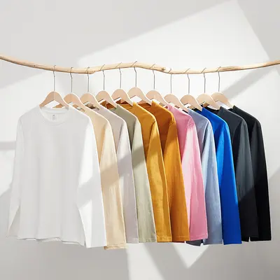 230g Herbst Sincan Jersey Baumwolle schwer Rundhals einfarbig Langarm Herren T-Shirt lockerer Schnitt Hemd Einzelstück Dropshipping - 2