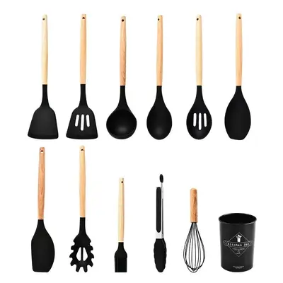 Mutfak yapışmaz tava ahşap saplı paslanmaz çelik silikon spatula, yüksek sıcaklığa dayanıklı, haşlanma önleyici, kaymaz, ev tipi gıda sınıfı silikon spatula ve kaşık.