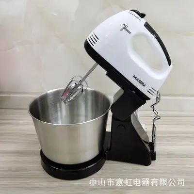 Electric tabletop mixer with stainless steel bowl