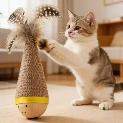Stehaufmännchen-Katzenspielzeug mit Federn und Glöckchen - 4
