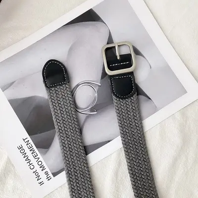 Hong Kong retro canvas leather belt for men, Korean style trendy casual student versatile woven elastic waistband - 8
