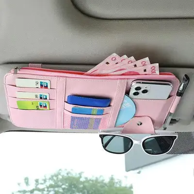 Car sun shade storage bag, multi-functional creative simple car card holder, ID holder, car sunglasses holder box - 10