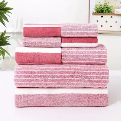 Sınır ötesi mercan kadife geniş şerit 8 parçalı havlu ve banyo havlusu kombinasyonu kare havlu havlu seti mercan kadife havlu dropshipping