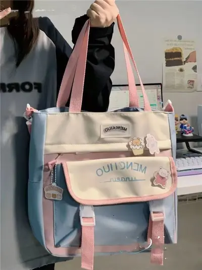 ins çok yönlü tiki tarzı crossbody çanta ders çantası büyük kapasiteli tote çanta omuz çantası kız öğrenci sınıf iş elbisesi çantası