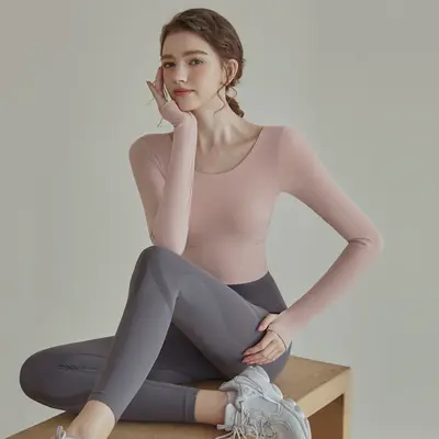Kadın Yoga Üstü Uzun Kollu Göğüs Pedli Pilates Spor Üstü Nefes Alabilen Sırt Çapraz - 4
