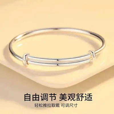 Silver bracelet for women, baby's breath design, push-pull style - 3