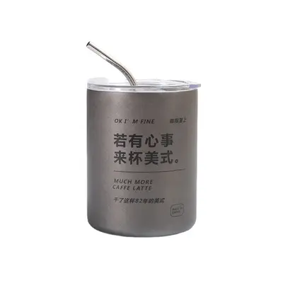 Stainless steel frosted American coffee cup, latte vacuum car cup, double-wall tumbler with straw, office thermos cup - 9
