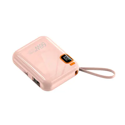 66W Super Fast Charging Mini Power Bank 20000mAh with Built-in Cable
