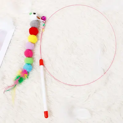 Two-Color Feather Wire Cat Teaser Wand, High Durability - 7