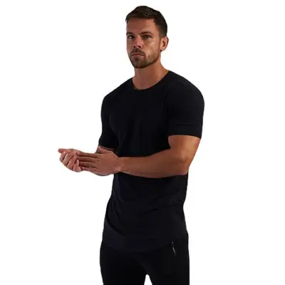 Herren-Baumwoll-Kurzarm-Fitness-Shirt Muskelfit Rundhals