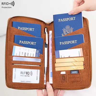 Sınır ötesi yeni RFID anti-manyetik pasaport çantası uzun fermuarlı pasaport tutucu seyahat bileti çok fonksiyonlu depolama belge çantası - 10