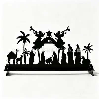 Black Metal Christmas Tabletop Ornament with Wrought Iron Hanging Silhouette