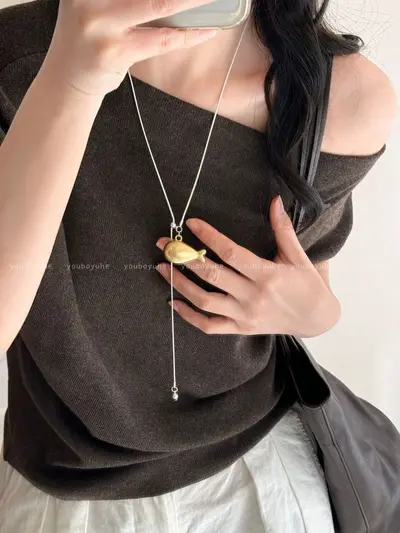 Adjustable zircon snowflake pendant long sweater chain necklace - 11