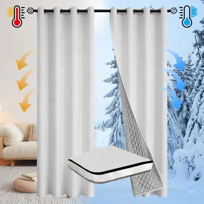 Thermal Insulated Full Blackout Cotton-Lined Curtain, Windproof - 8