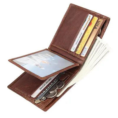 Retro Genuine Leather Men's Short Wallet, RFID Protection, Multi-Card Slots - 6