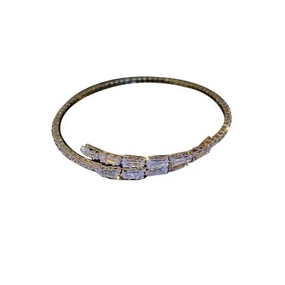 Zircon ribbon open bangle bracelet
