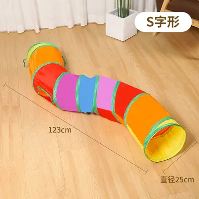 Foldable Rainbow Straight Cat Tunnel, Educational Cat Toy - 9