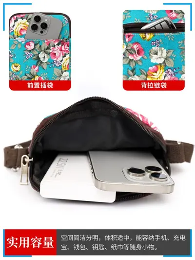 Floral Canvas Crossbody Bag with Multiple Pockets, Middle-Aged Style - 6