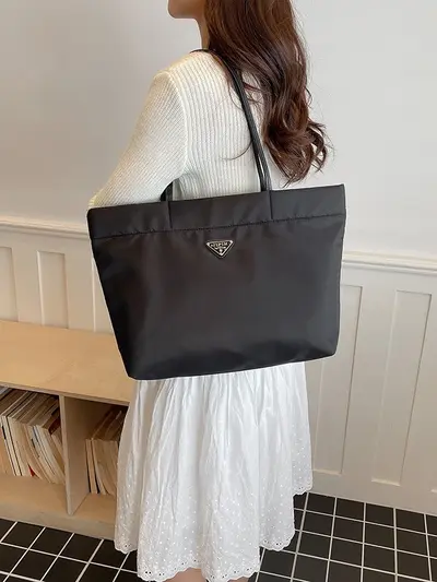 Waterproof Oxford Cloth Tote Bag, Waterproof Nylon Single-Shoulder Bag for Women, Large Capacity Shopping Bag, Black, Large Capacity, Lightweight