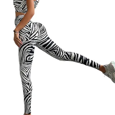 Bedruckte Damen-Yogahose, hohe Taille, schnelltrocknend, lang