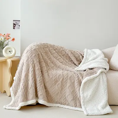 Double-Sided Lamb Wool Taffeta Blanket, Autumn Winter Double-Layer Throw - 4