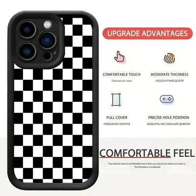Black and White Checkered Corundum Phone Case for iPhone 15/16/17