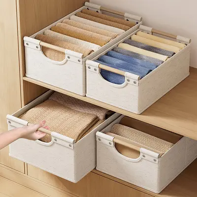 Faltbare Stoff-Aufbewahrungsbox mit Holzgriff für Kleidung - 1