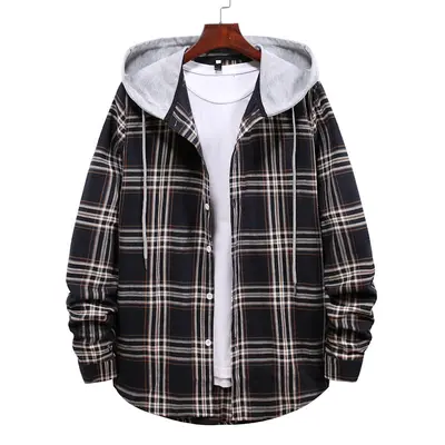 Men's Loose Plaid Hooded Shirt, Plus Size - 12