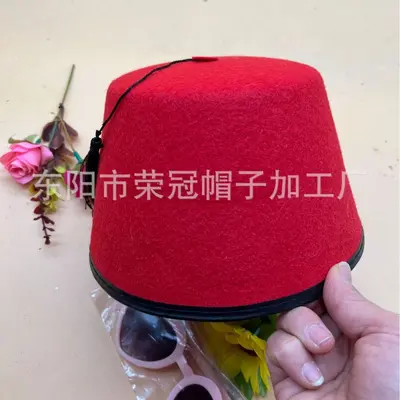 Red Turkish Hat with Flat Top and Hanging Tassel, Non-Woven