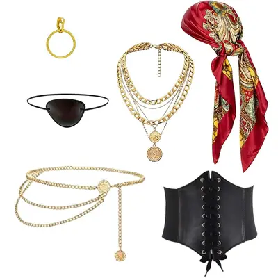 Women's Pirate Costume Set with Waist Chain, Halloween Cosplay - 9