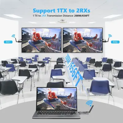 HDMI Wireless Extender hochauflösende Videoübertragung 200m drahtlose Übertragung 1-zu-mehrere Bildschirmsynchronisation Wireless Display